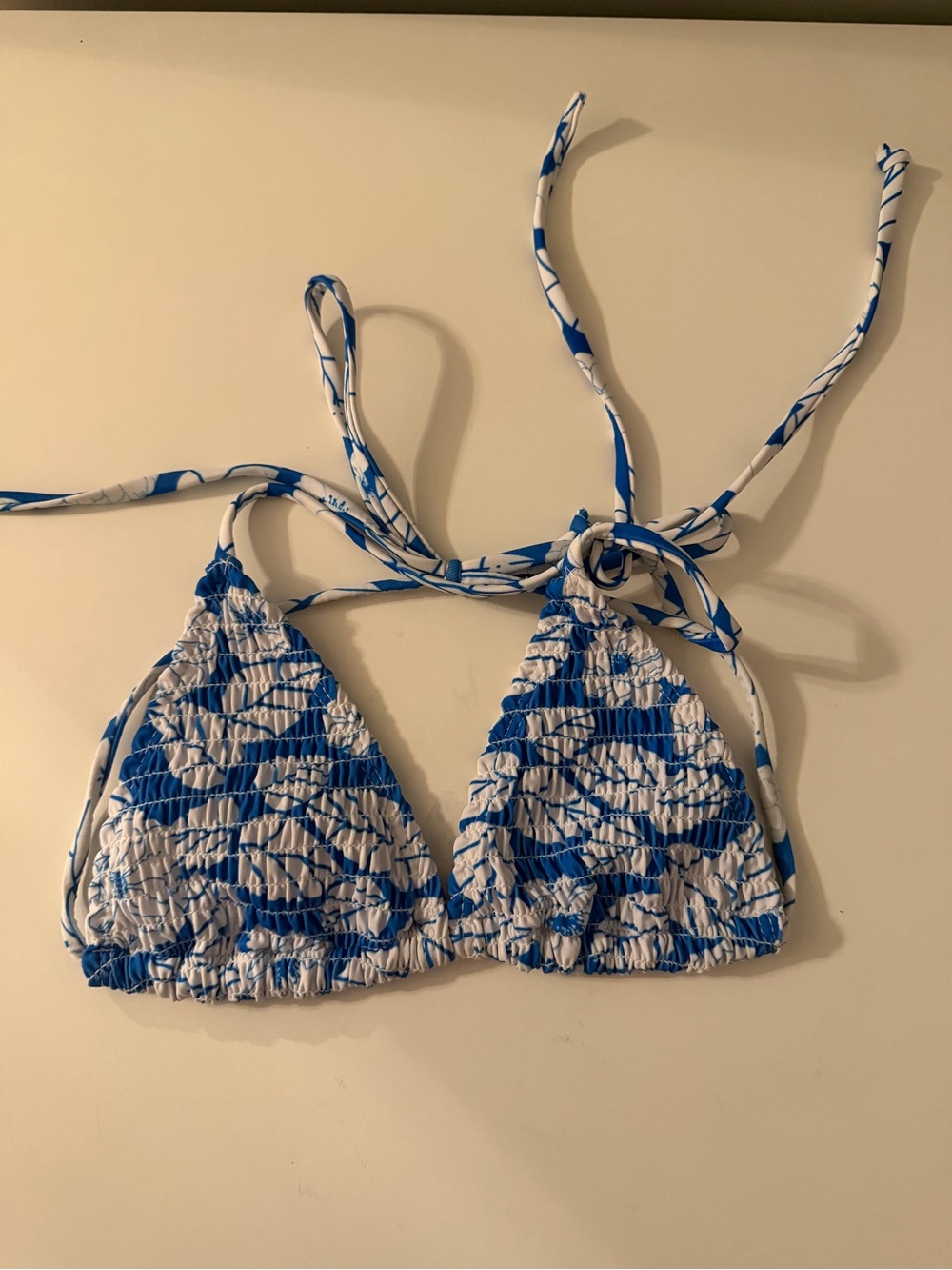 Tiare Hawaii Blue and White Smocked Triangle Bikini Top